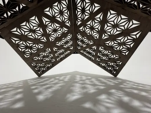 Laser-cut rhombic dodecahedron lamp 12