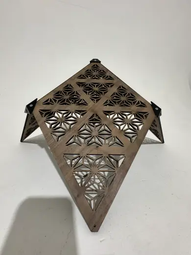 Laser-cut rhombic dodecahedron lamp 13