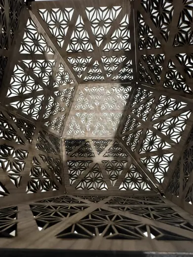Laser-cut rhombic dodecahedron lamp 16