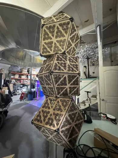 Laser-cut rhombic dodecahedron lamp 18