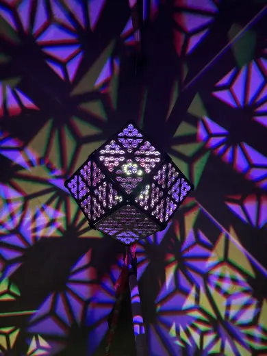 Laser-cut rhombic dodecahedron lamp 19