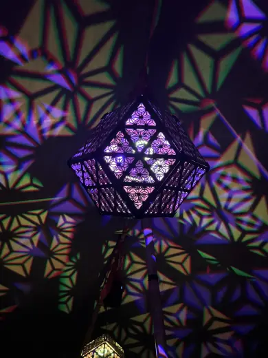 Laser-cut rhombic dodecahedron lamp 20