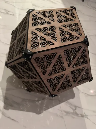 Laser-cut rhombic dodecahedron lamp 22